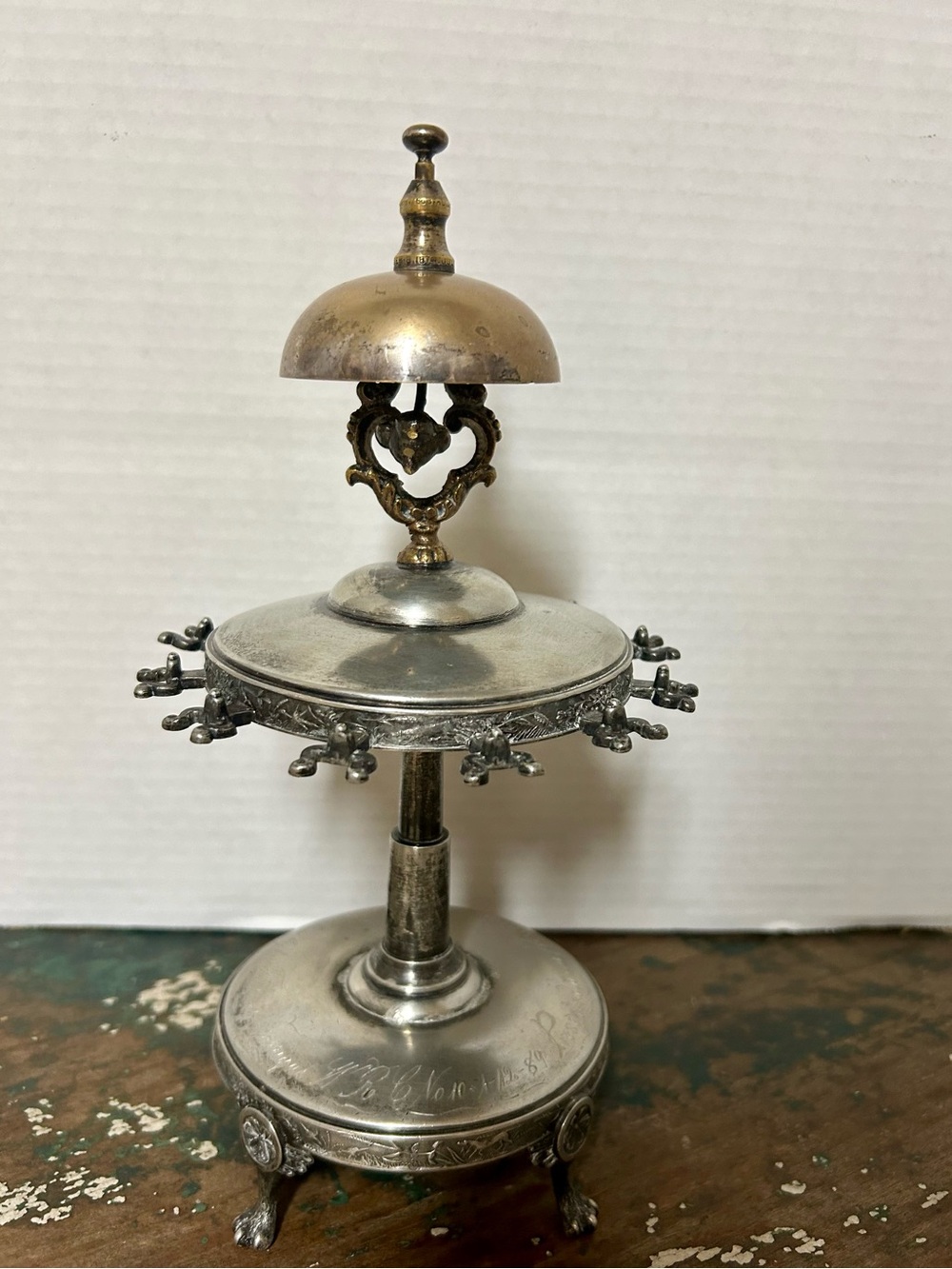 Antique Victorian Silverplate Dinner Bell Spoon Holder Aurora 1889